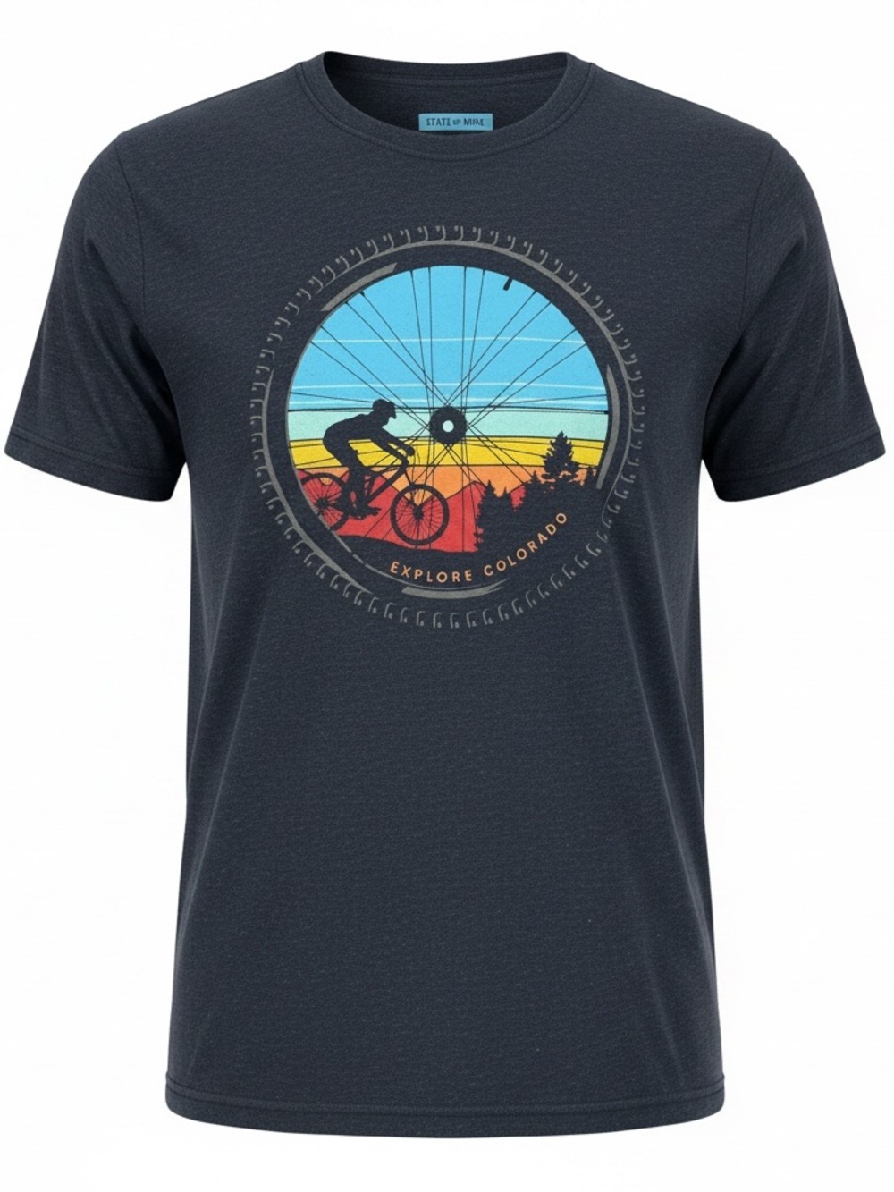 Explore Colorado Short Sleeve T Shirt State of Mine Blue Size Large Bicycle